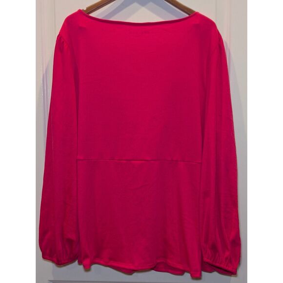 Ava & Viv Tie Front Blouse 3X Plus Size Hot Pink Puff Sleeve Barbiecore Top - Picture 2 of 6